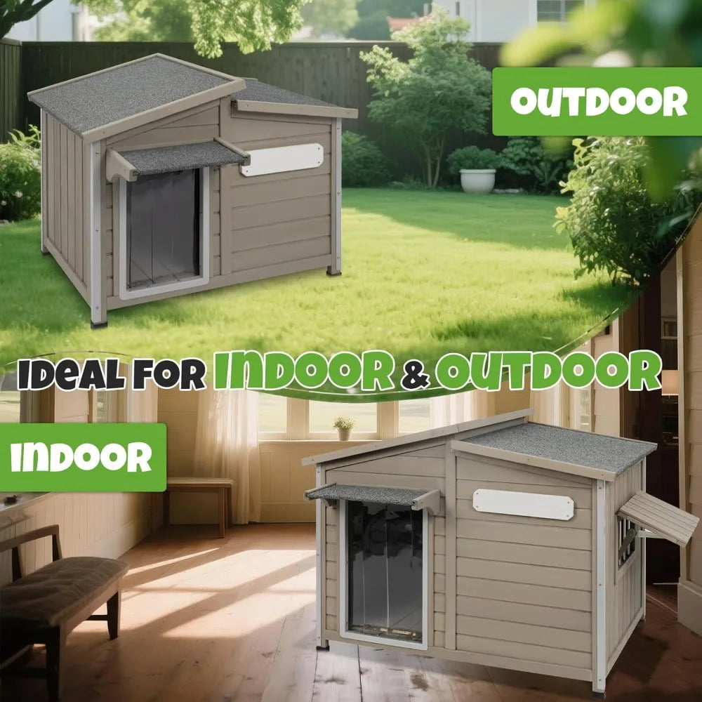 Outdoor Fir Wood Dog House Weatherproof With Adjustable Vents And Alloy Frame