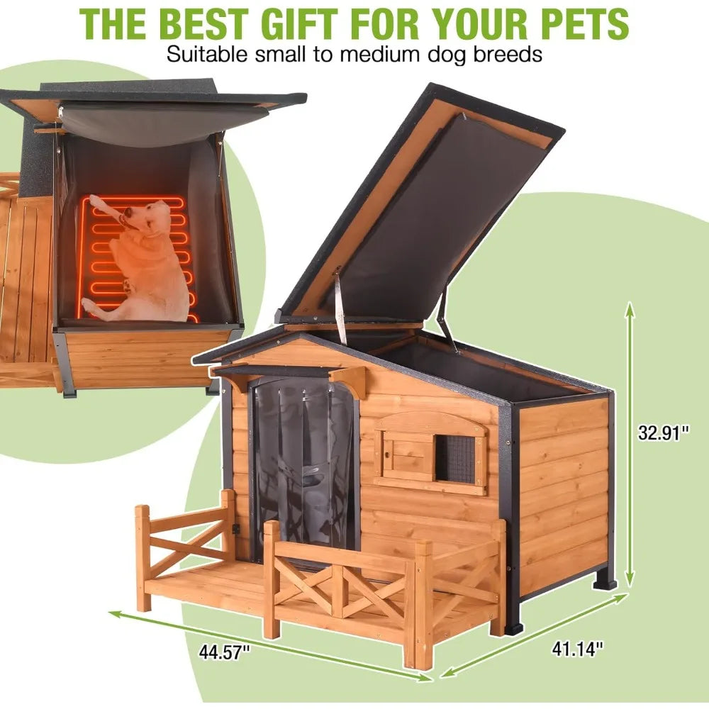 GUTINNEEN Heated Outdoor Dog Kennel With Safe Heated Pad Chew Proof Metal Frame