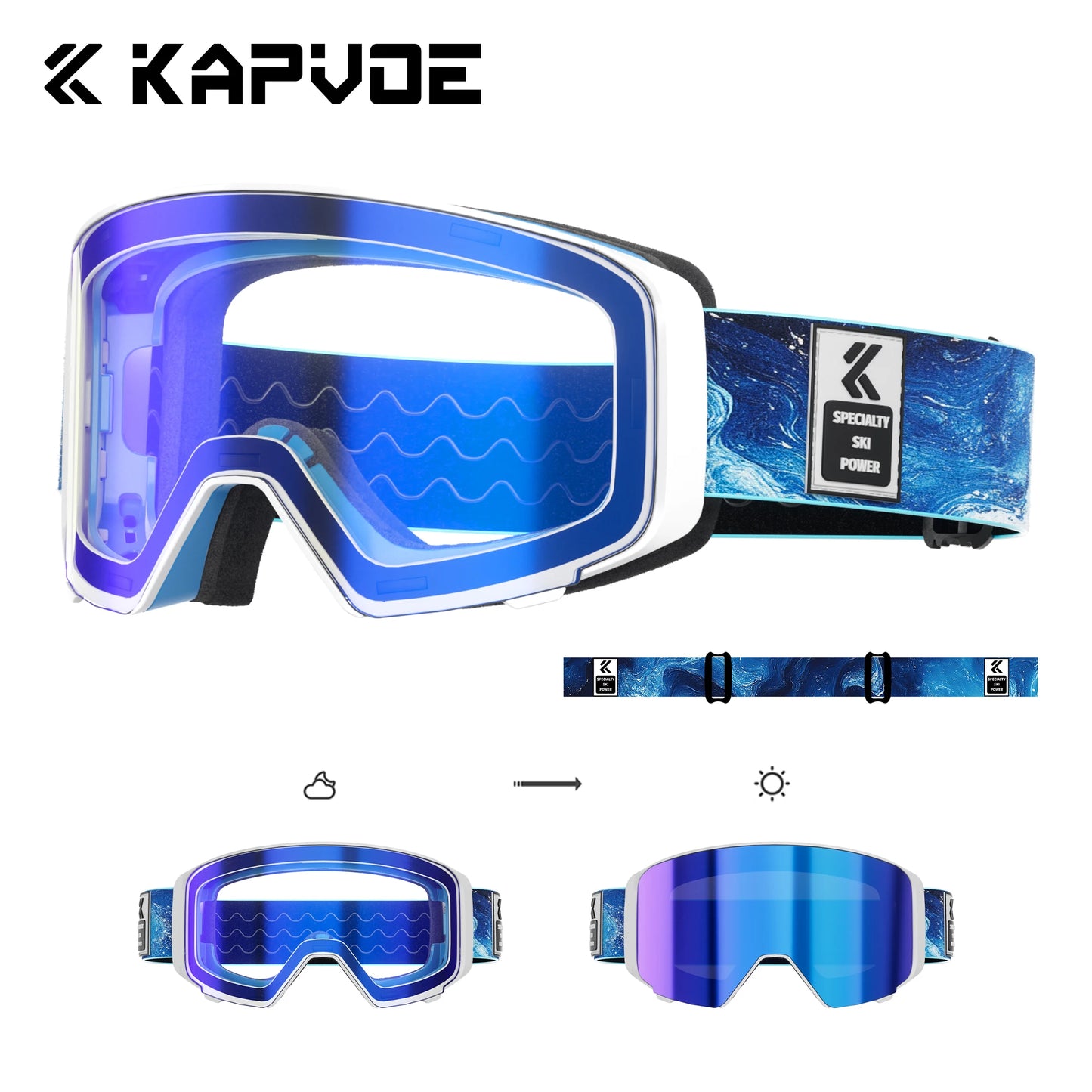 Kapvoe Photochromic Ski Goggles Breathable UV400 Anti Fog Magnetic Snowboard