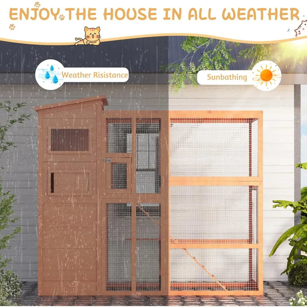 Weatherproof Outdoor Cat Enclosure With 4 Tiered Catio For Indoor Outdoor Use