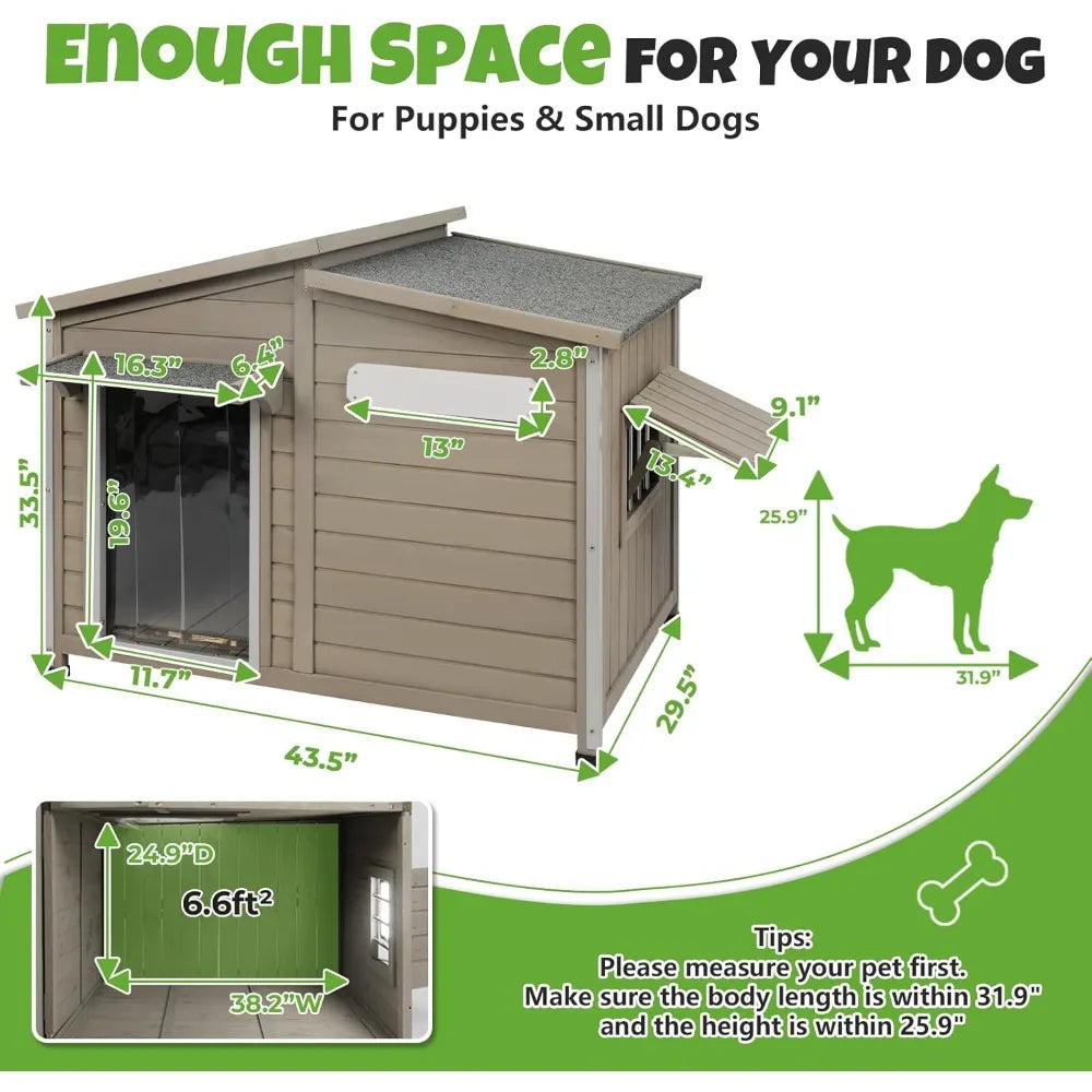 Outdoor Fir Wood Dog House Weatherproof With Adjustable Vents And Alloy Frame