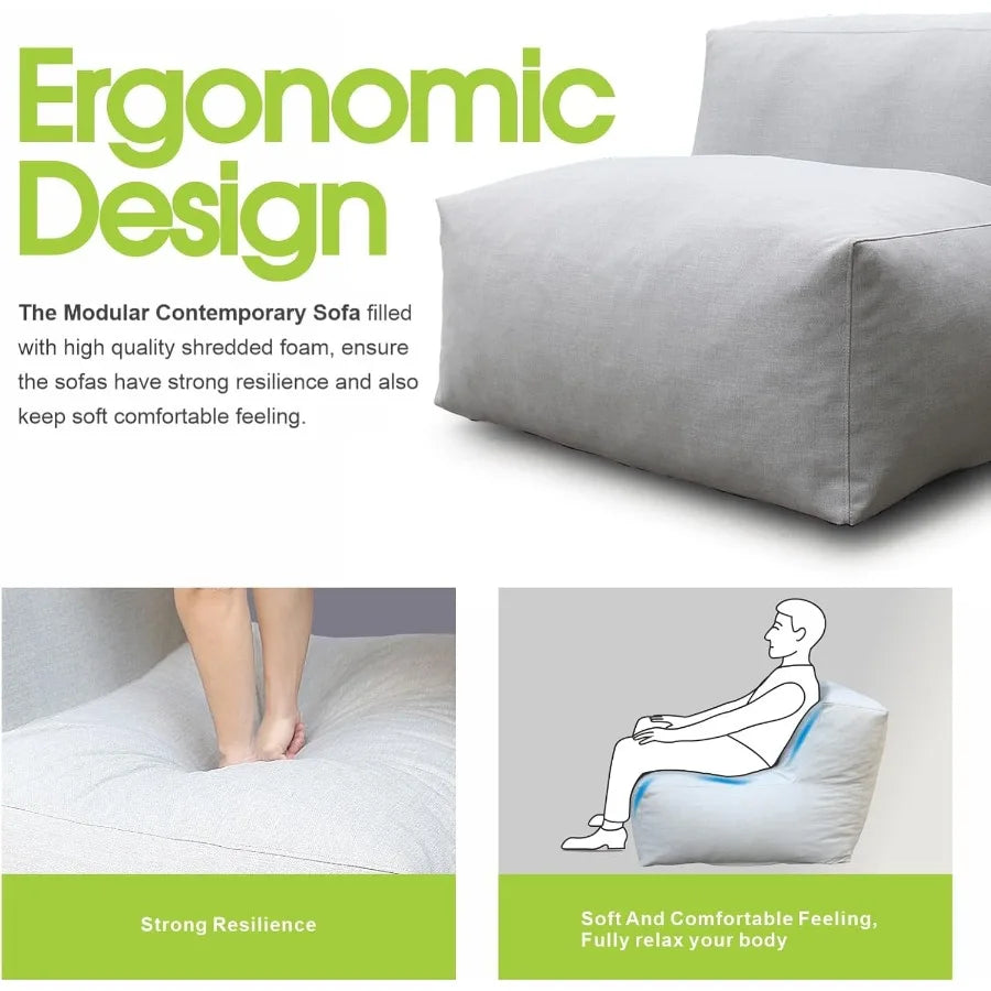 Modern Outdoor Set With Bean Bag Corner Chair And Sectional High Density Foam