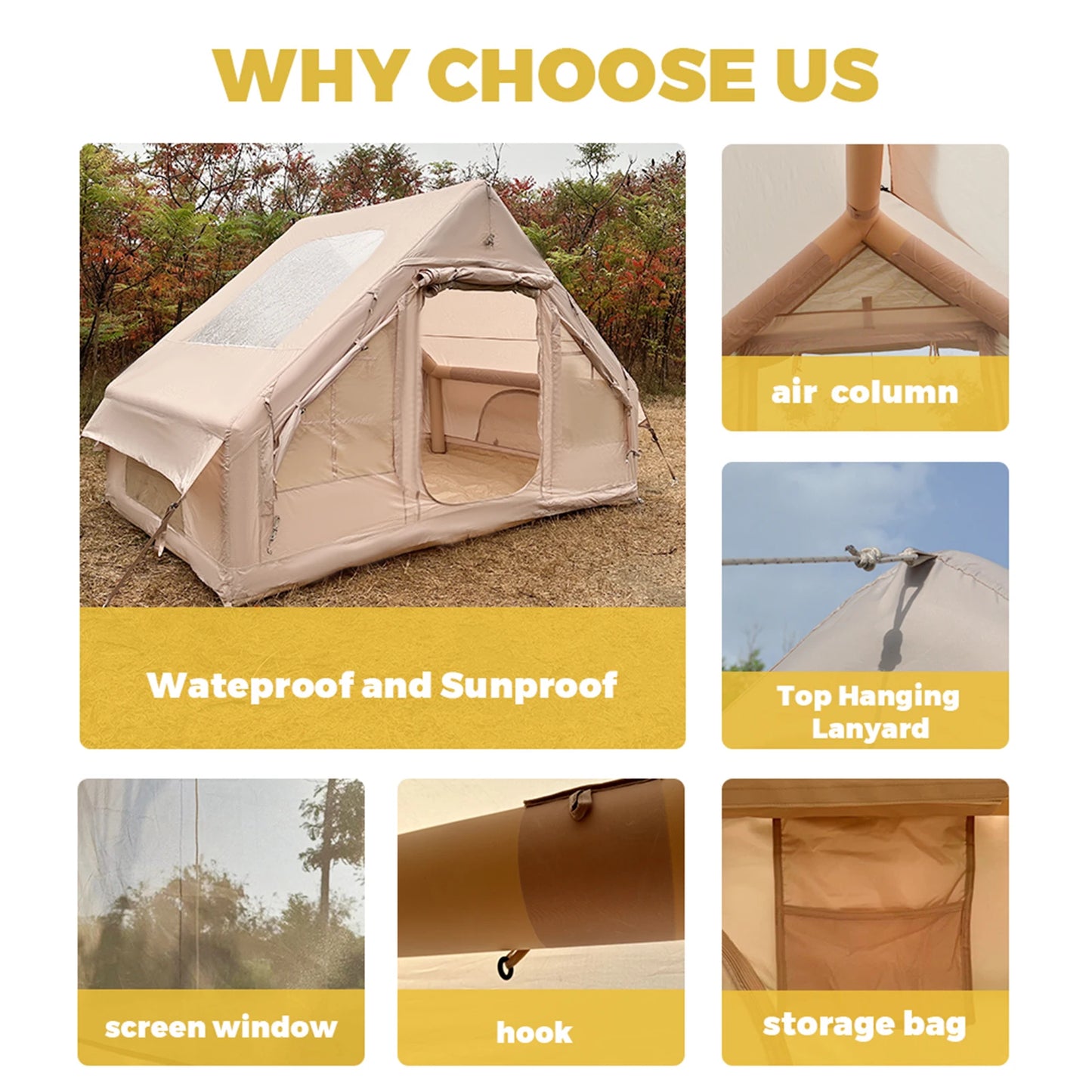 Inflatable Camping Tent Easy Setup Waterproof Windproof Outdoor Self-Supporting blow up tent portable house hiking