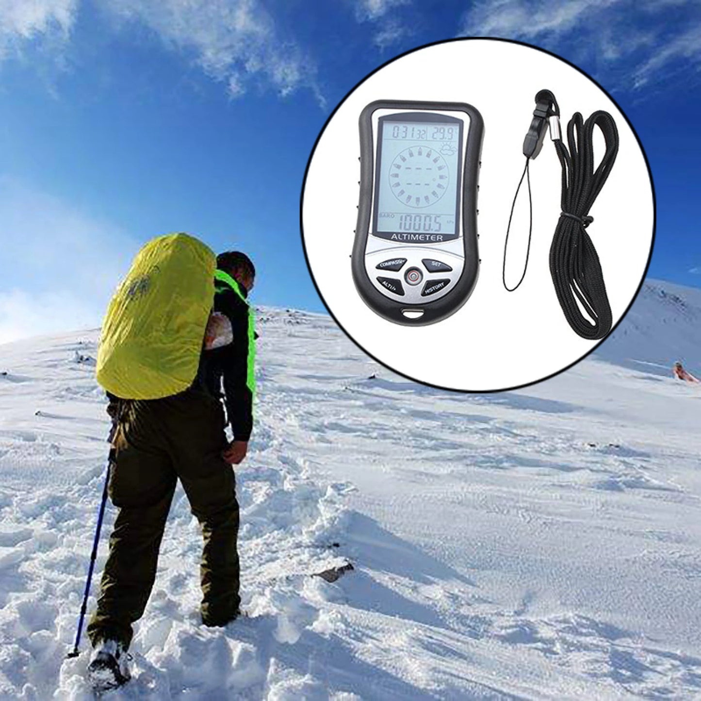 8-in-1 Handheld Digital Altimeter Compass Thermometer Backlight Outdoor Camping Travel Altimeter Barometer