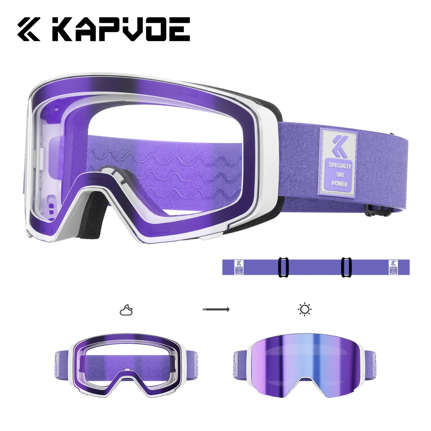 Kapvoe Photochromic Ski Goggles Breathable UV400 Anti Fog Magnetic Snowboard