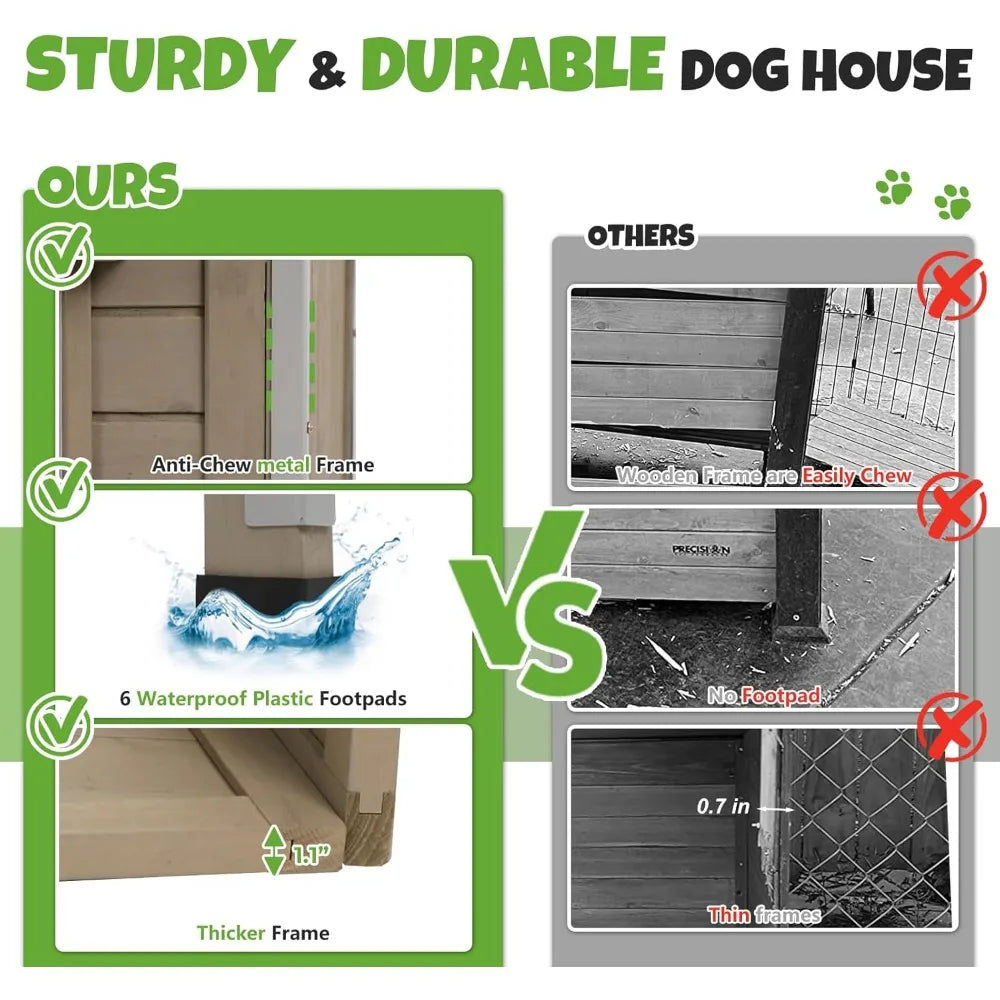 Outdoor Fir Wood Dog House Weatherproof With Adjustable Vents And Alloy Frame