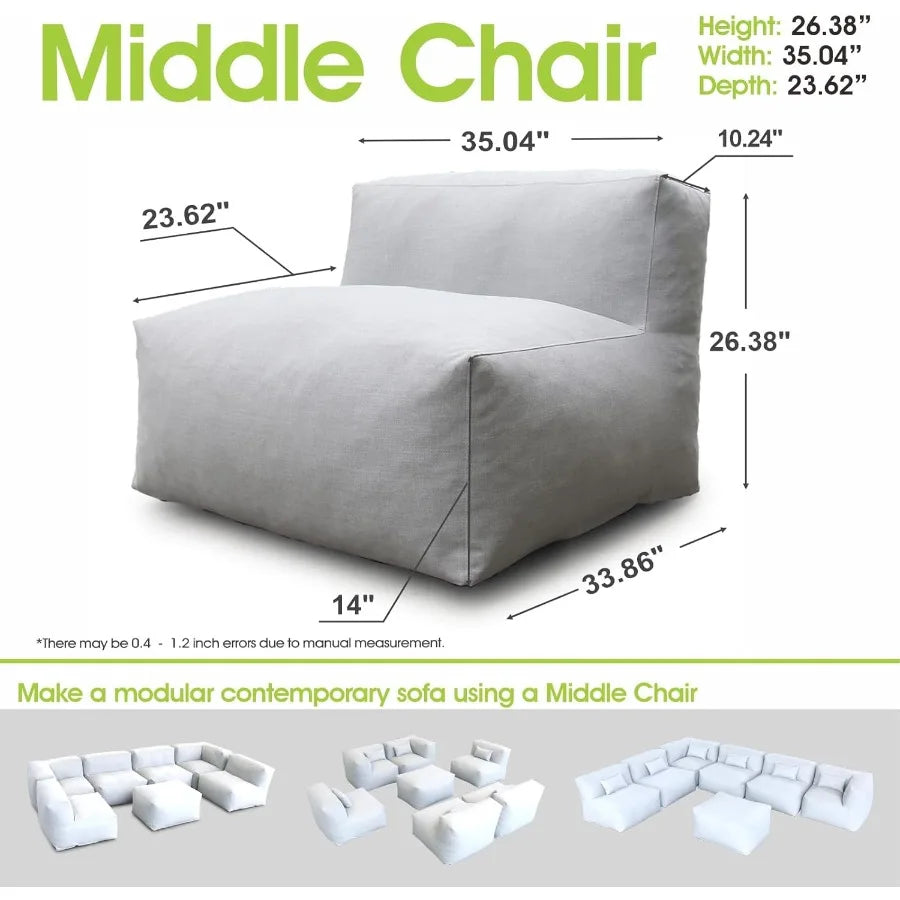 Modern Outdoor Set With Bean Bag Corner Chair And Sectional High Density Foam