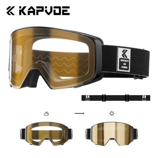 Kapvoe Photochromic Ski Goggles Breathable UV400 Anti Fog Magnetic Snowboard