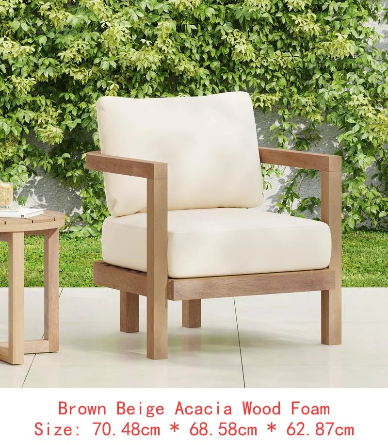 4 Piece Acacia Wood Outdoor Patio Deep Seating Cushioned Set With Coffee Table