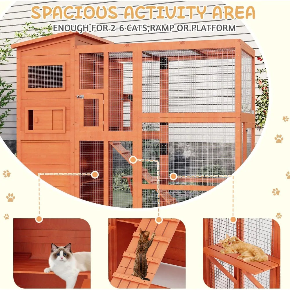 Weatherproof Outdoor Cat Enclosure With 4 Tiered Catio For Indoor Outdoor Use