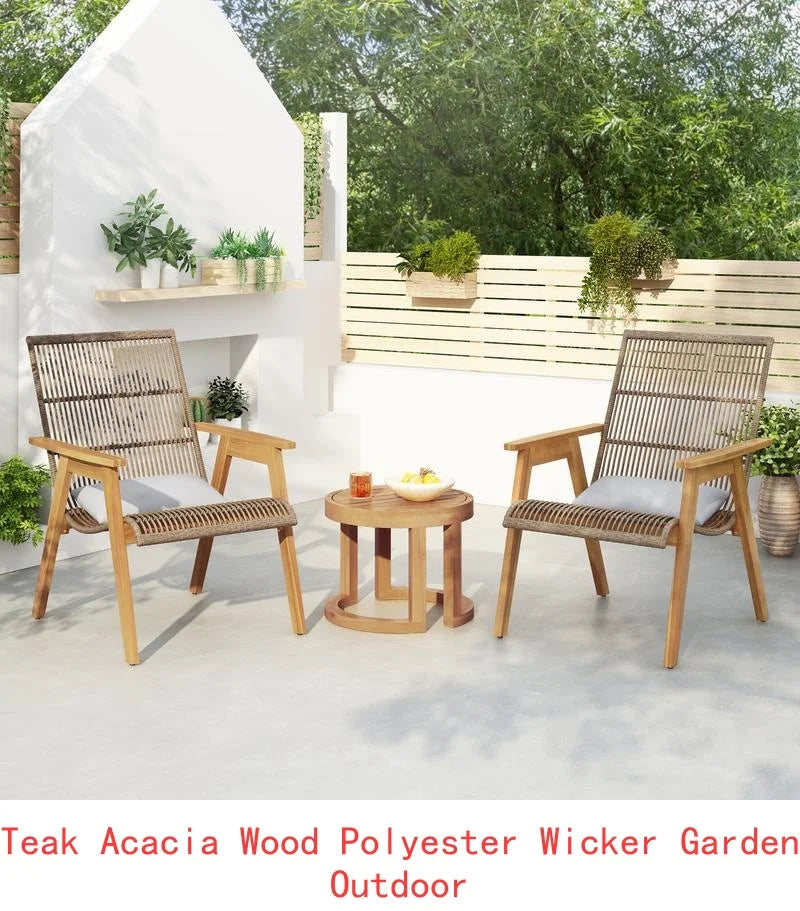 4 Piece Acacia Wood Outdoor Patio Deep Seating Cushioned Set With Coffee Table