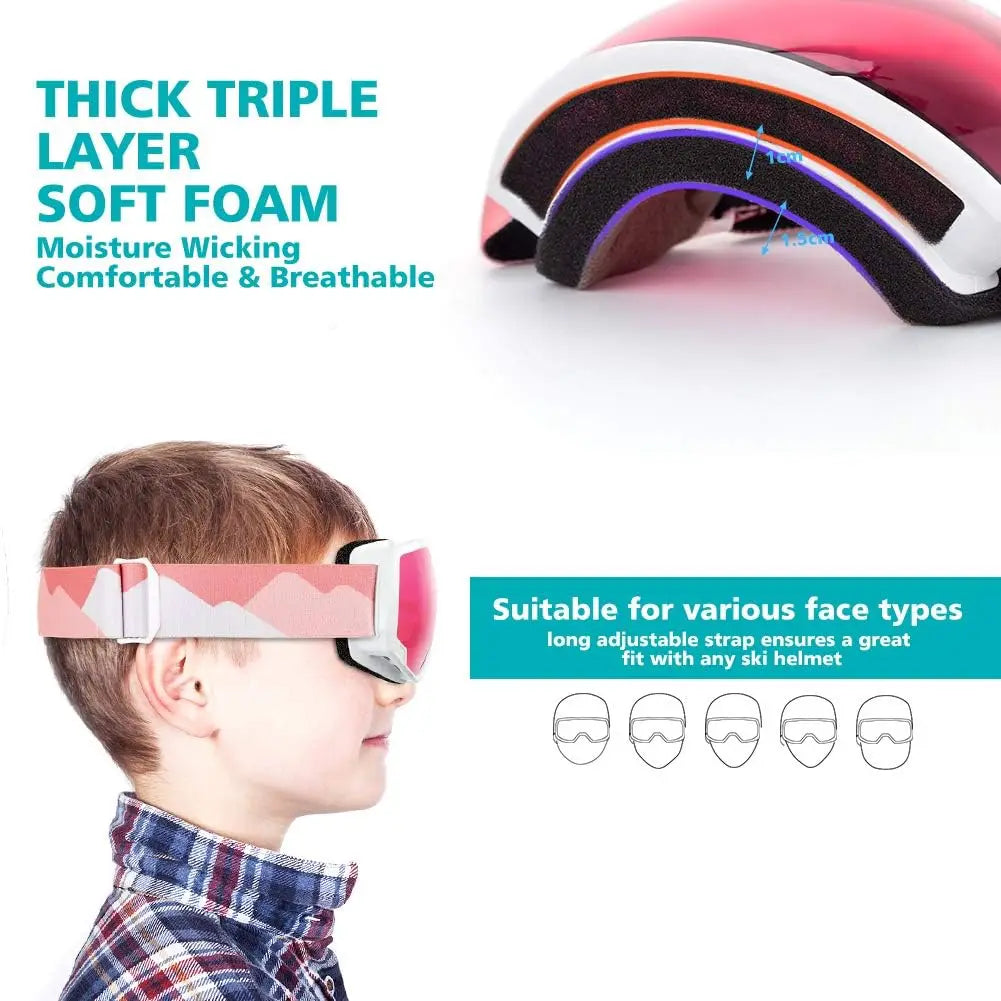 OutdoorMaster Kids Ski And Snowboard Goggles Helmet Compatible Youth