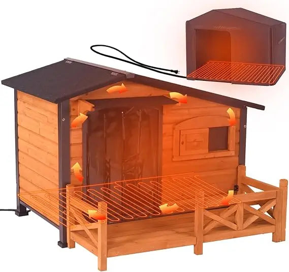 GUTINNEEN Heated Outdoor Dog Kennel With Safe Heated Pad Chew Proof Metal Frame