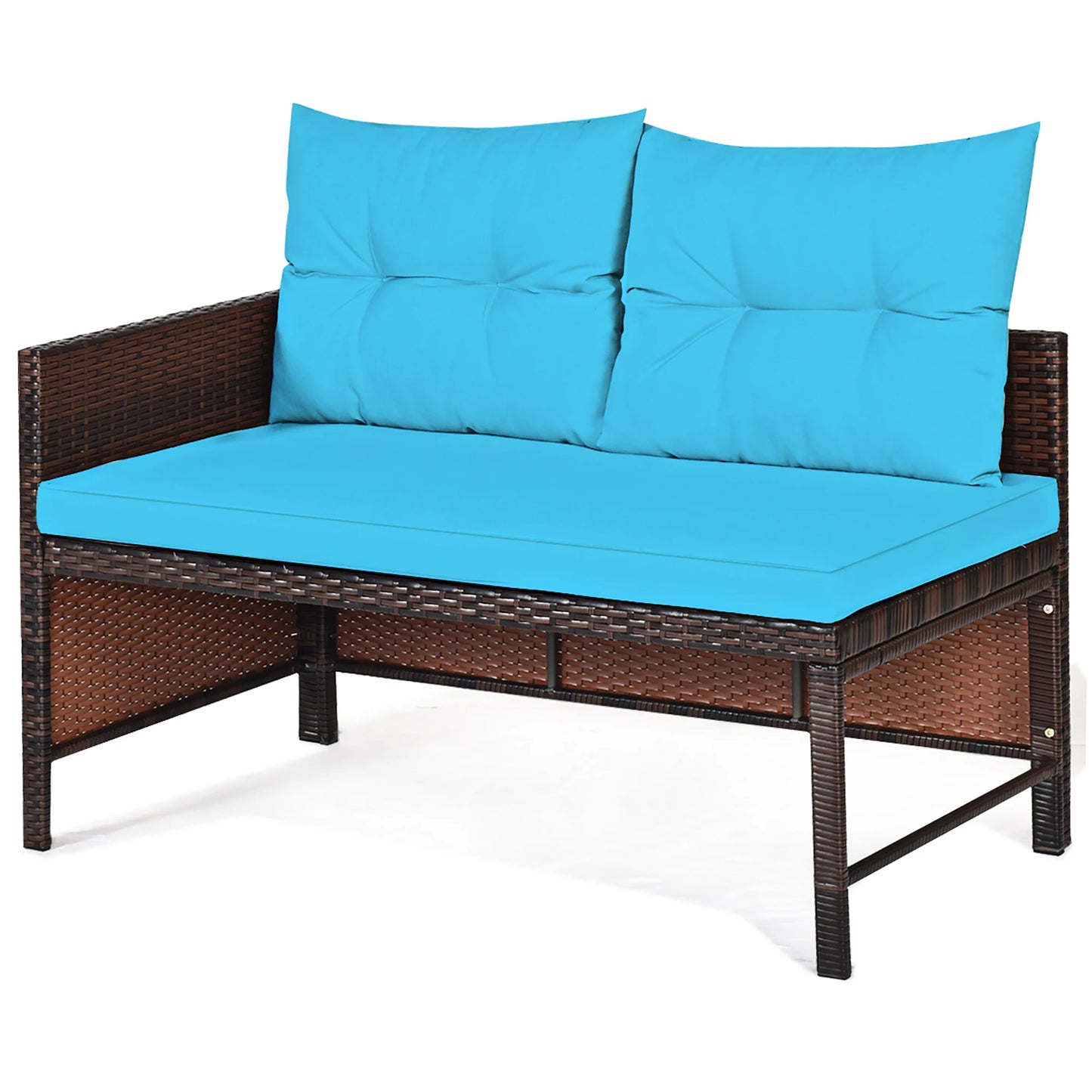 3PCS Patio Wicker Rattan Sofa Set Outdoor Sectional Conversation Set Turquoise