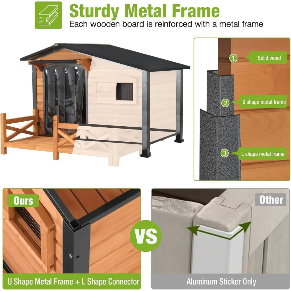 GUTINNEEN Heated Outdoor Dog Kennel With Safe Heated Pad Chew Proof Metal Frame