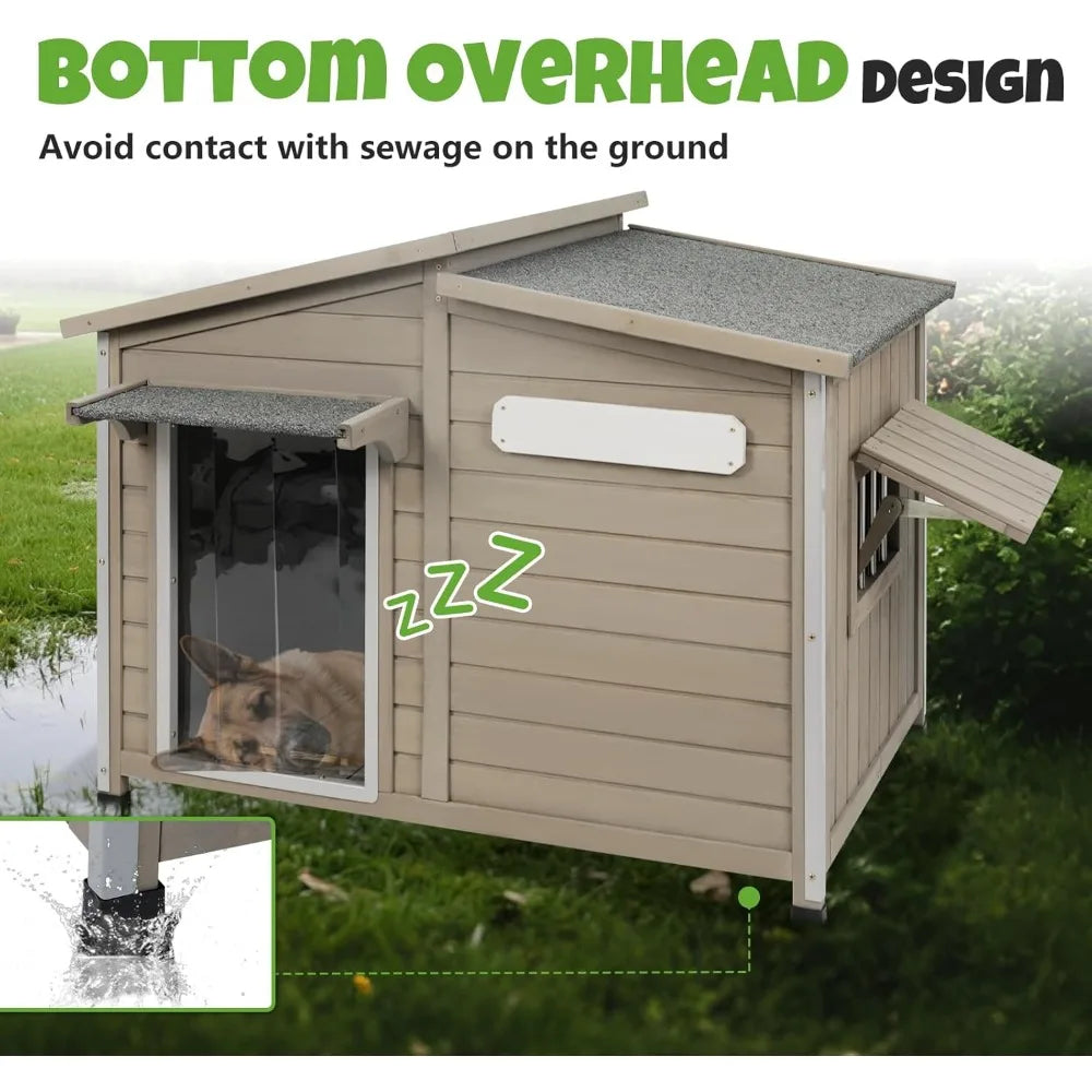 Outdoor Fir Wood Dog House Weatherproof With Adjustable Vents And Alloy Frame