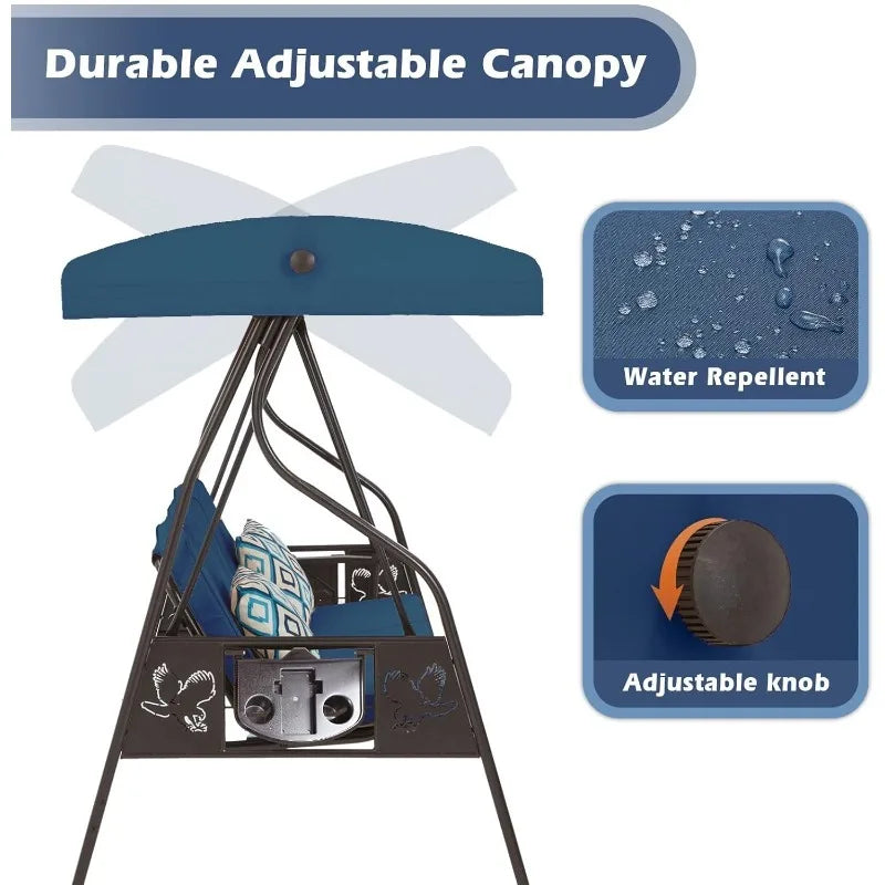 3-Seat Outdoor Porch Swing with Stand, Patio with Canopy, 2 in 1 Porch Bed & Patio Chair for Adult w/Extra Pil