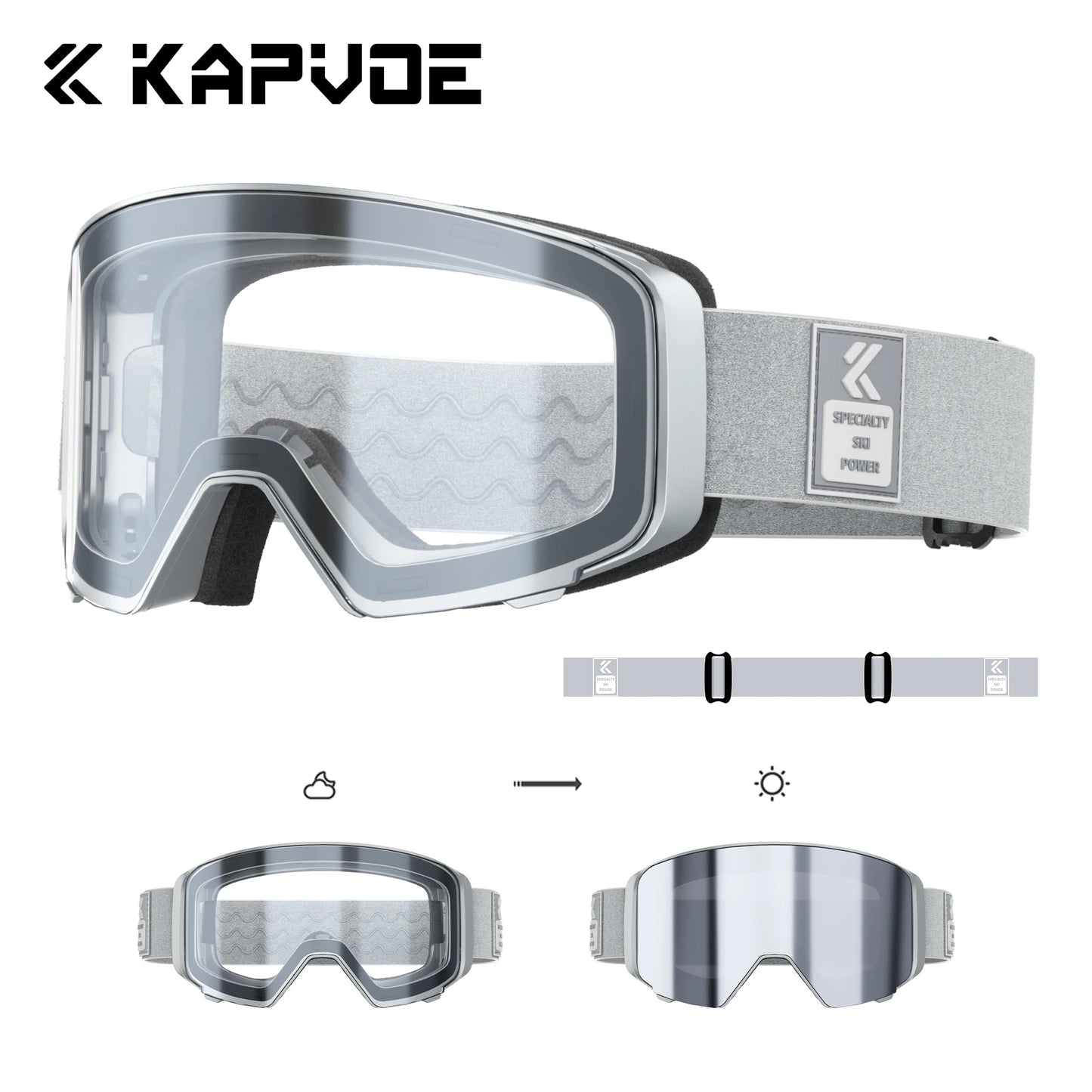 Kapvoe Photochromic Ski Goggles Breathable UV400 Anti Fog Magnetic Snowboard