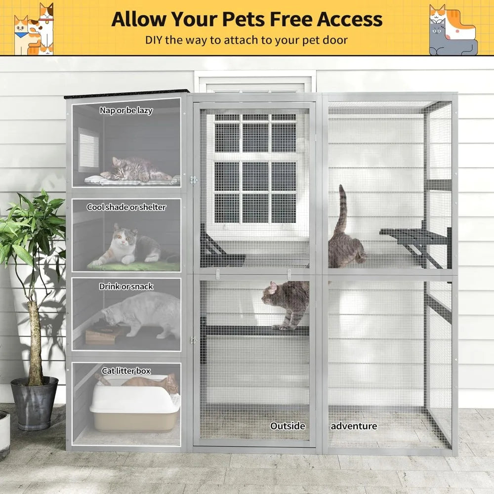 Outdoor Cat Enclosure 4 Tier Catio With Weatherproof Roof And Walk In Access