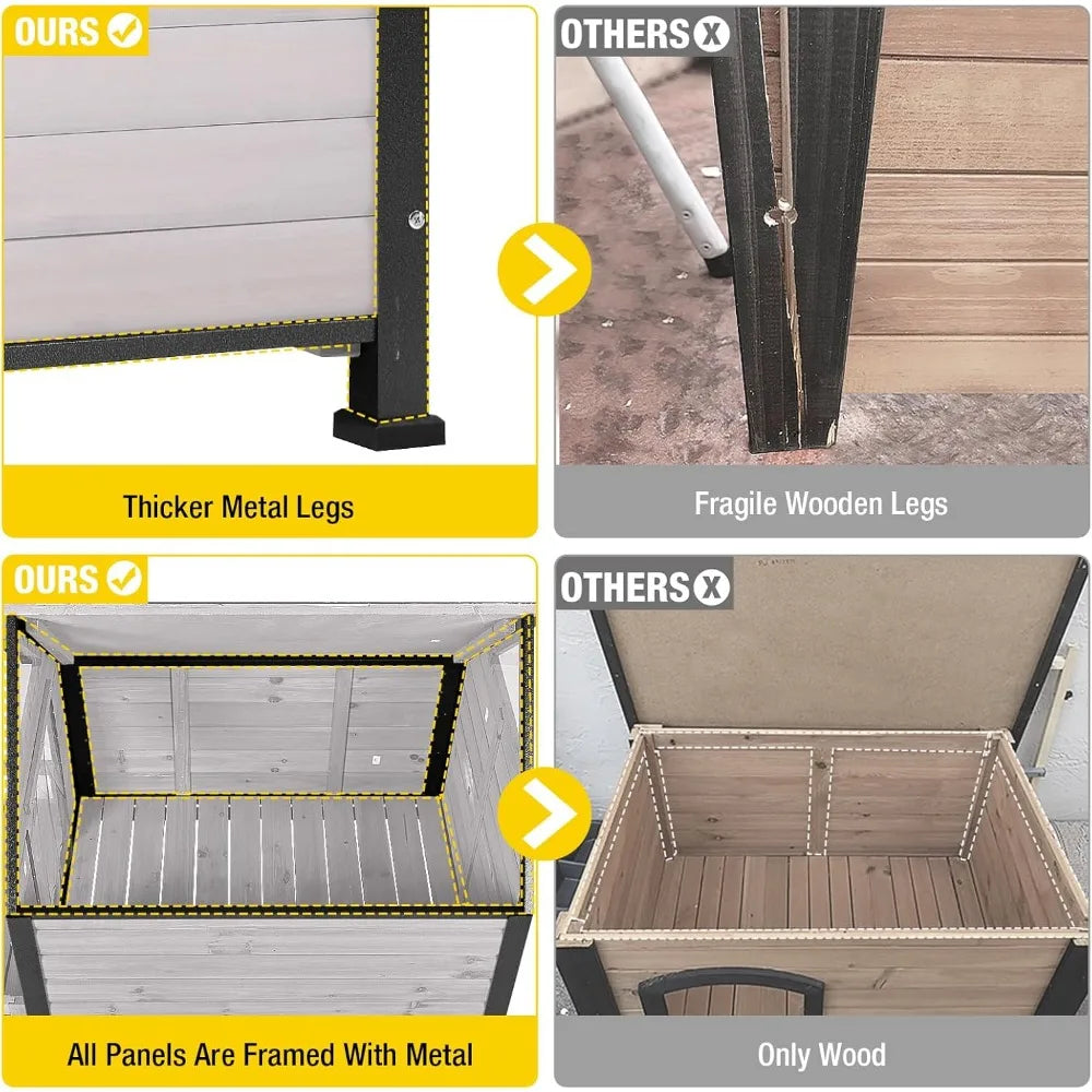 Aivituvin Grey Outdoor Dog House With Metal Frame For Small To Medium Dogs