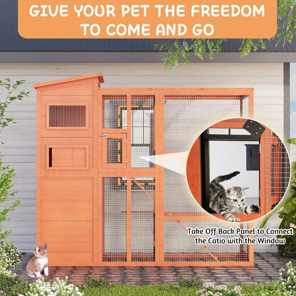 Weatherproof Outdoor Cat Enclosure With 4 Tiered Catio For Indoor Outdoor Use