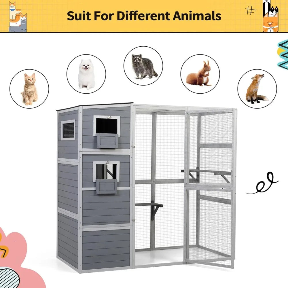 Outdoor Cat Enclosure 4 Tier Catio With Weatherproof Roof And Walk In Access