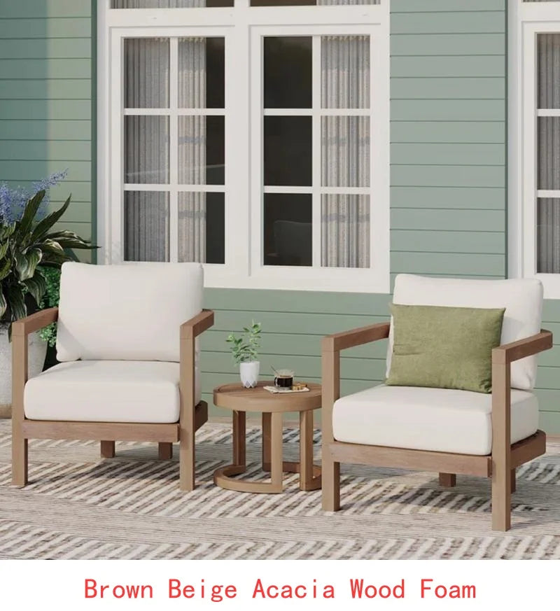 4 Piece Acacia Wood Outdoor Patio Deep Seating Cushioned Set With Coffee Table