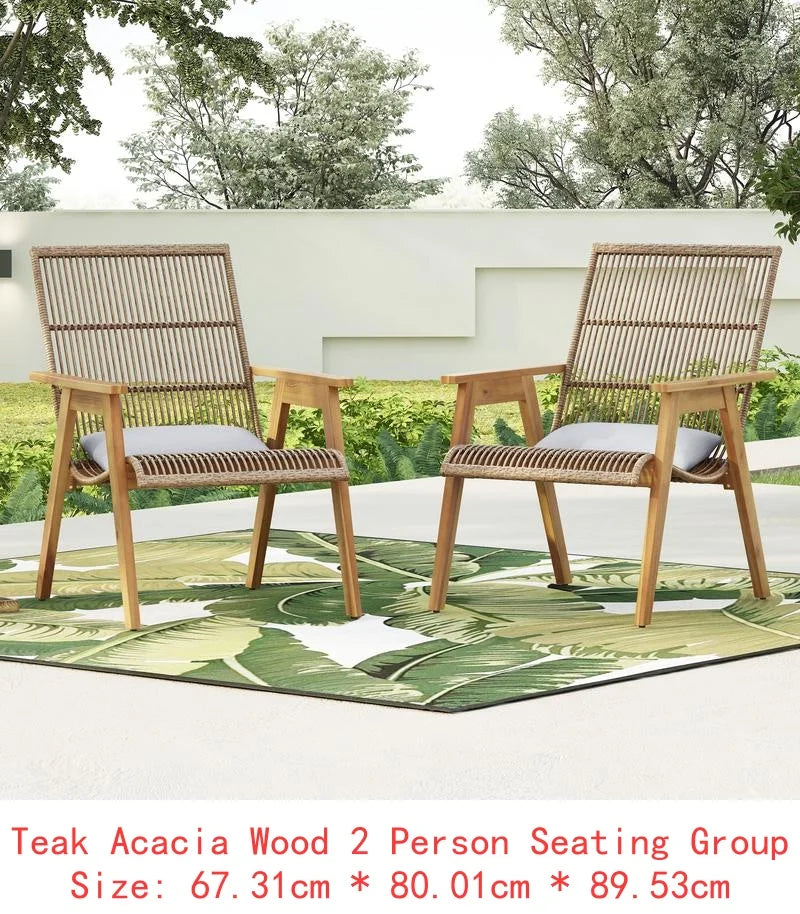 4 Piece Acacia Wood Outdoor Patio Deep Seating Cushioned Set With Coffee Table