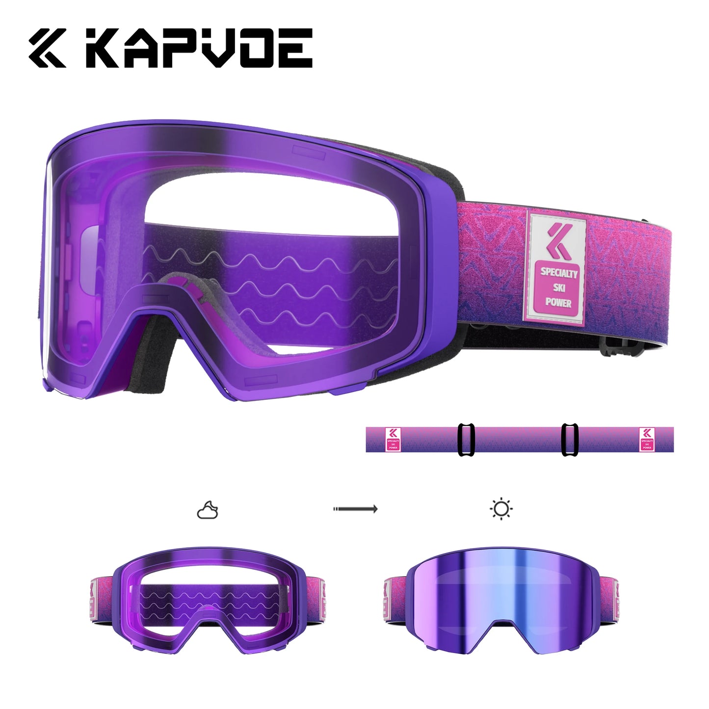 Kapvoe Photochromic Ski Goggles Breathable UV400 Anti Fog Magnetic Snowboard
