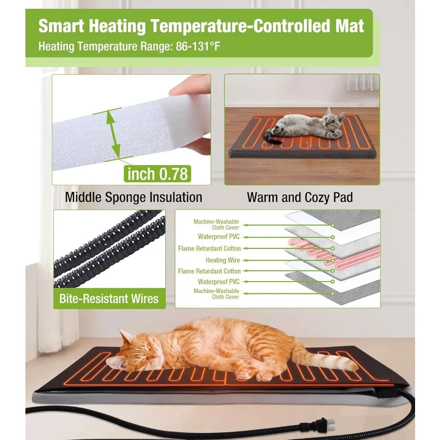 Heated Cat House Outdoor 2-Story Feral Cat Shelter Weatherproof with Electric Heating Blanket Large Acrylic Window Movable Floo