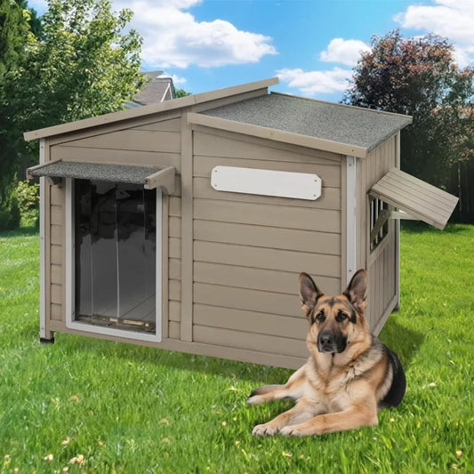 Outdoor Fir Wood Dog House Weatherproof With Adjustable Vents And Alloy Frame