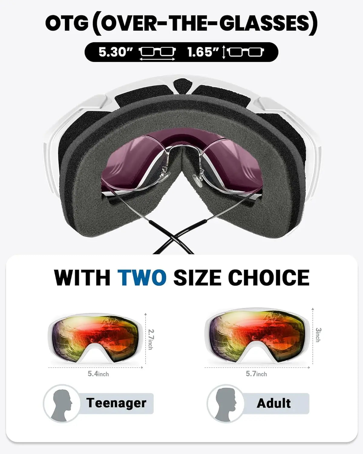 OutdoorMaster Ski Goggles OTG Anti Fog with Cover for Men Snowboard