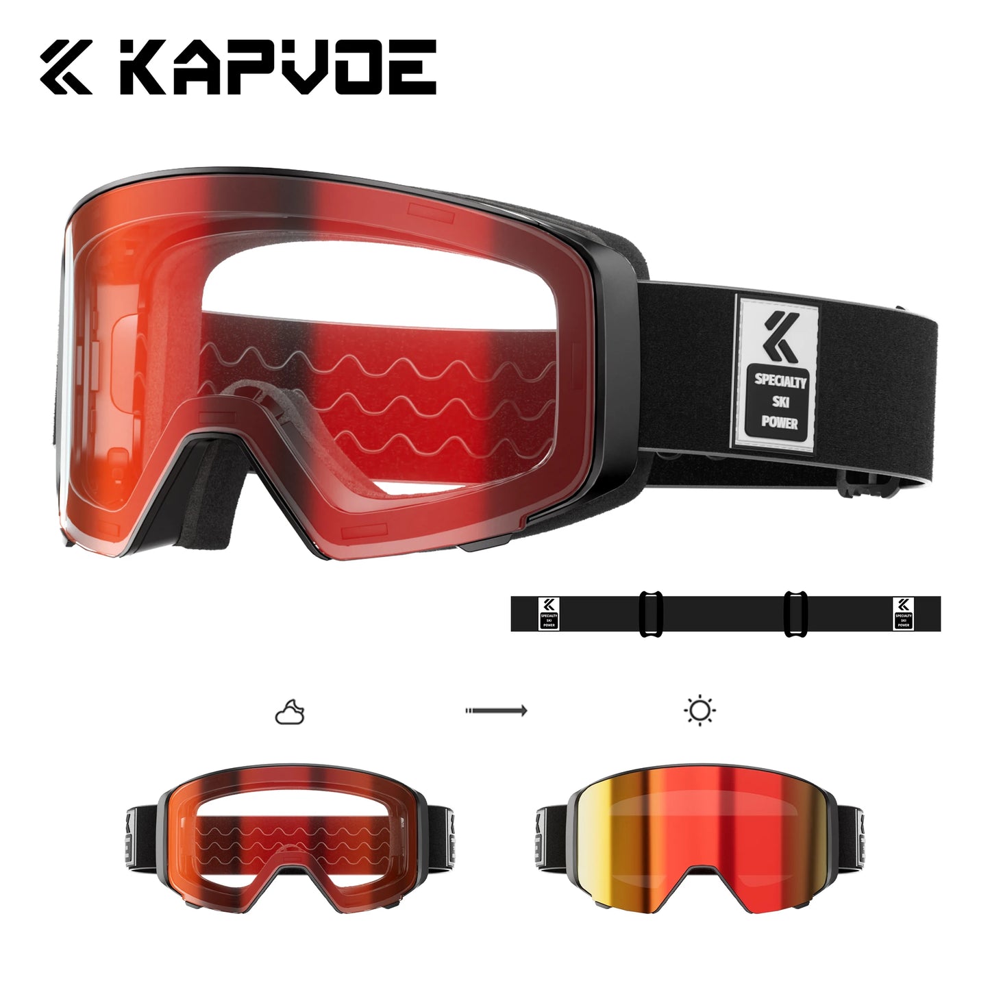 Kapvoe Photochromic Ski Goggles Breathable UV400 Anti Fog Magnetic Snowboard