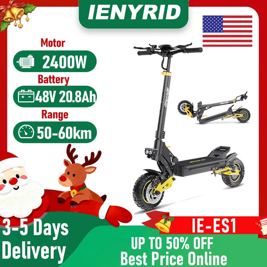 IENYRID ES1 Foldable Electric Scooter 2400W Dual Motor 48V 20Ah 10 Inches
