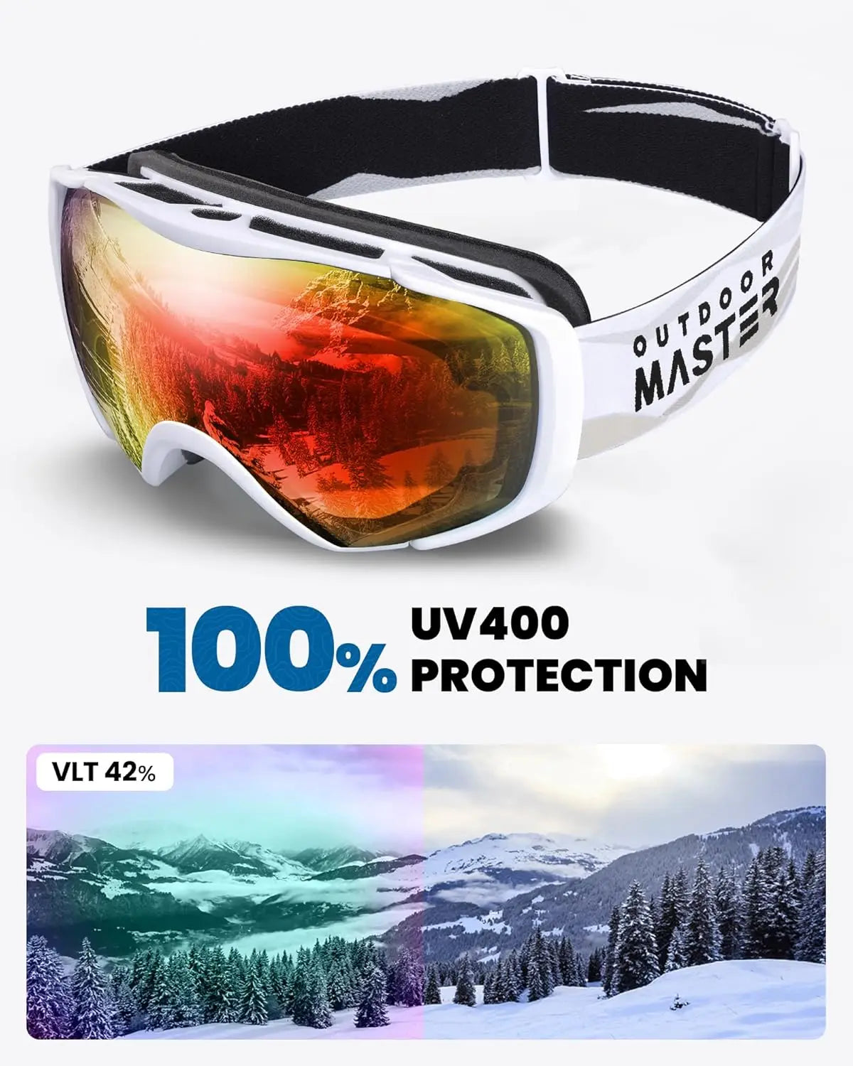 OutdoorMaster Ski Goggles OTG Anti Fog with Cover for Men Snowboard