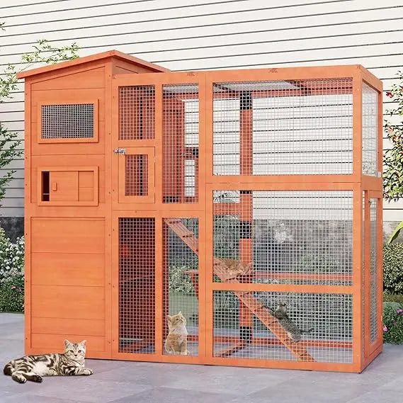 Weatherproof Outdoor Cat Enclosure With 4 Tiered Catio For Indoor Outdoor Use