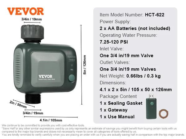SucceBuy WiFi Sprinkler Timer Single or Dual Outlet Water Timer App Control IPX6