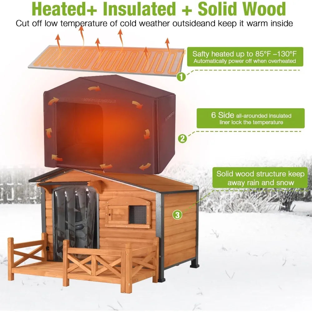 GUTINNEEN Heated Outdoor Dog Kennel With Safe Heated Pad Chew Proof Metal Frame