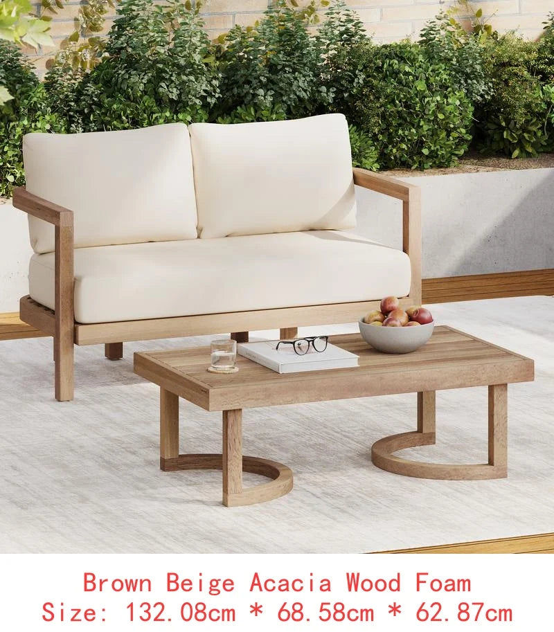 4 Piece Acacia Wood Outdoor Patio Deep Seating Cushioned Set With Coffee Table