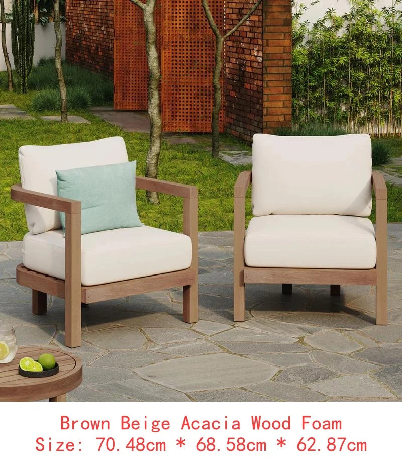 4 Piece Acacia Wood Outdoor Patio Deep Seating Cushioned Set With Coffee Table