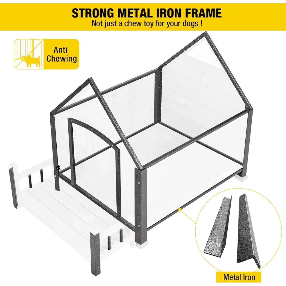Aivituvin Grey Outdoor Dog House With Metal Frame For Small To Medium Dogs