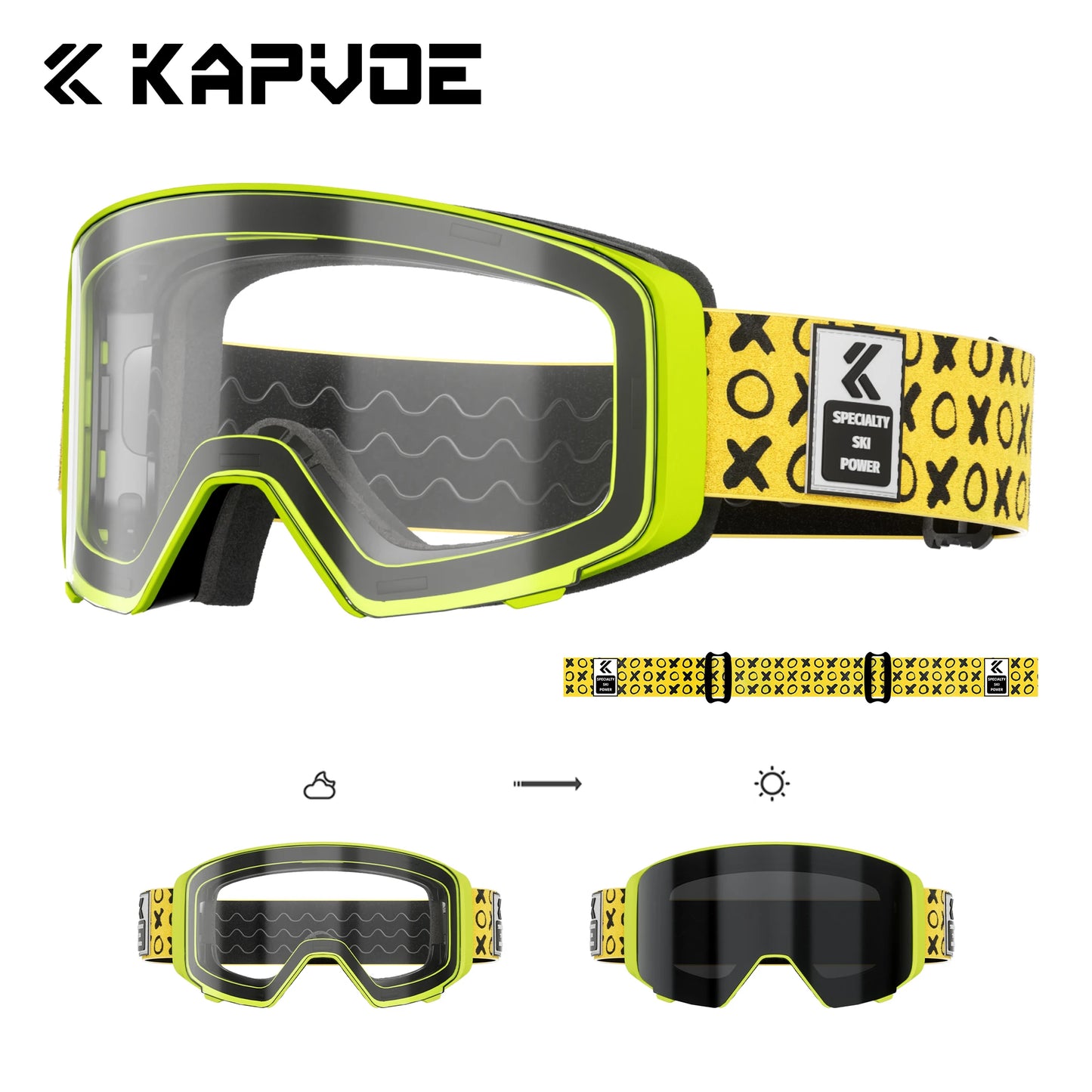 Kapvoe Photochromic Ski Goggles Breathable UV400 Anti Fog Magnetic Snowboard
