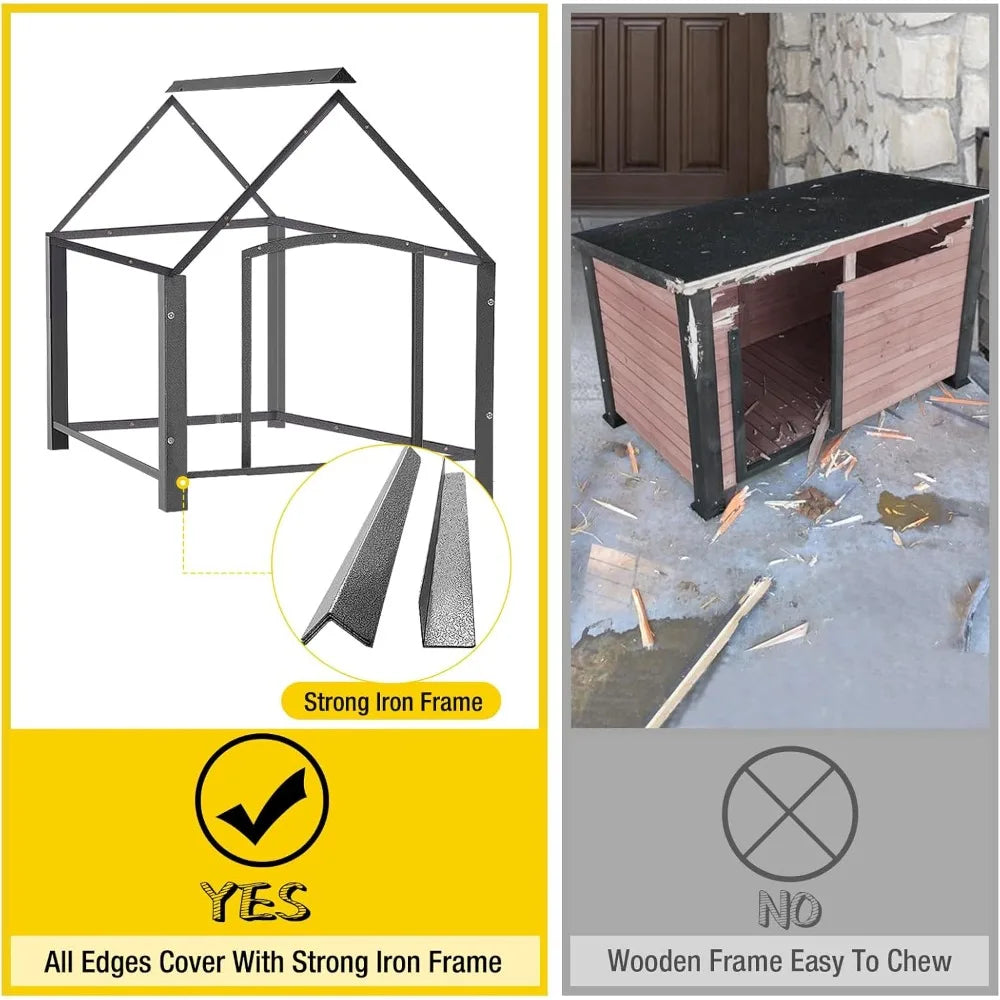 Aivituvin Grey Outdoor Dog House With Metal Frame For Small To Medium Dogs